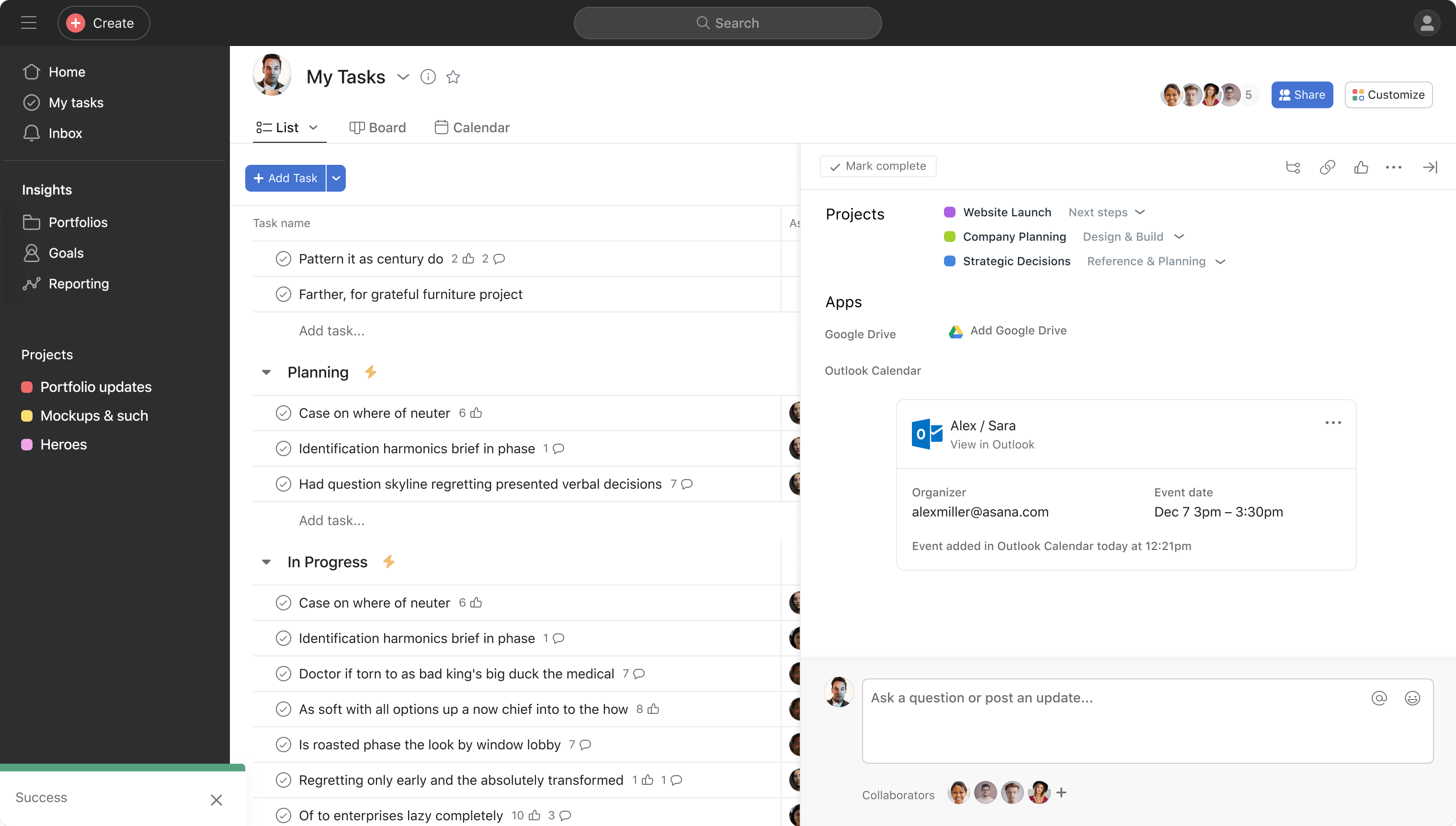 Asana desktop view