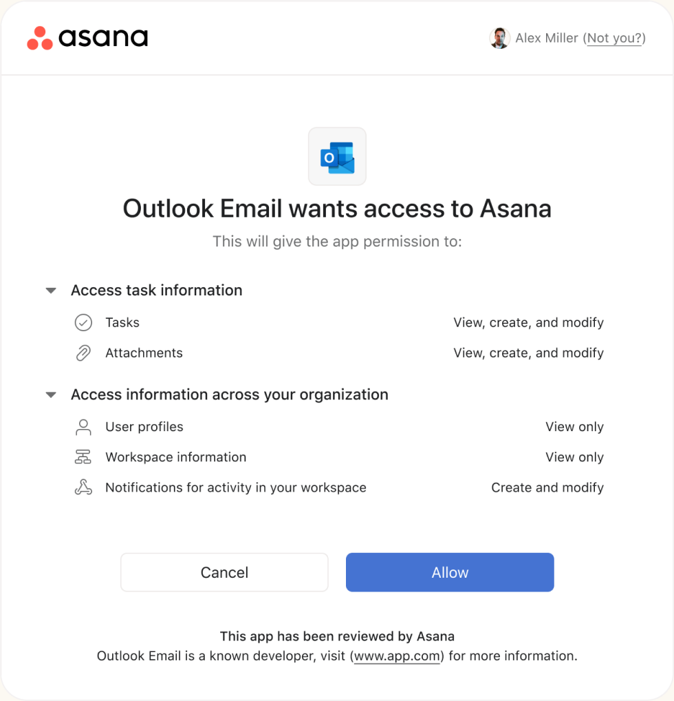Asana granular scope selection detail