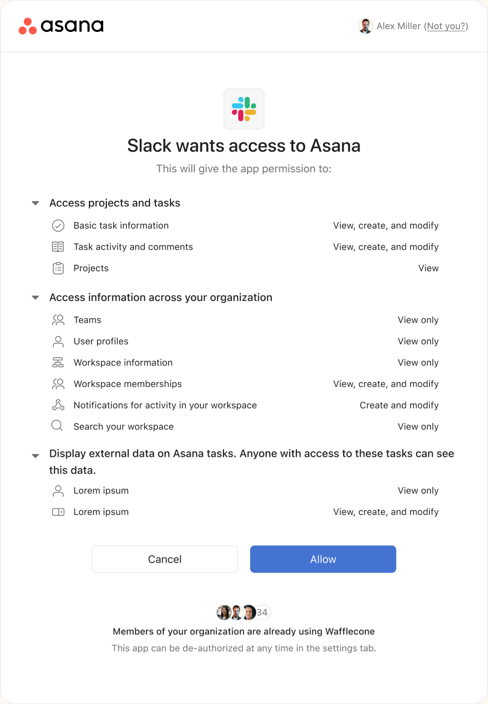 Asana granular scopes approval flow