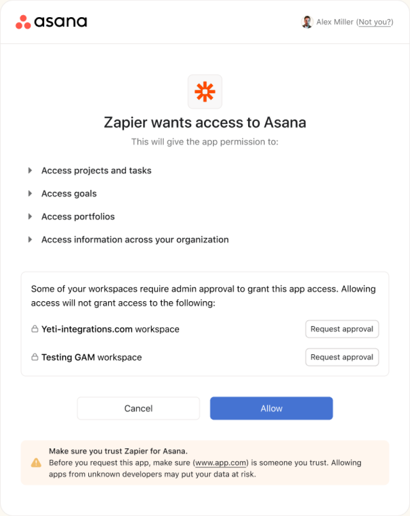 Asana granular scopes error and edge-case states