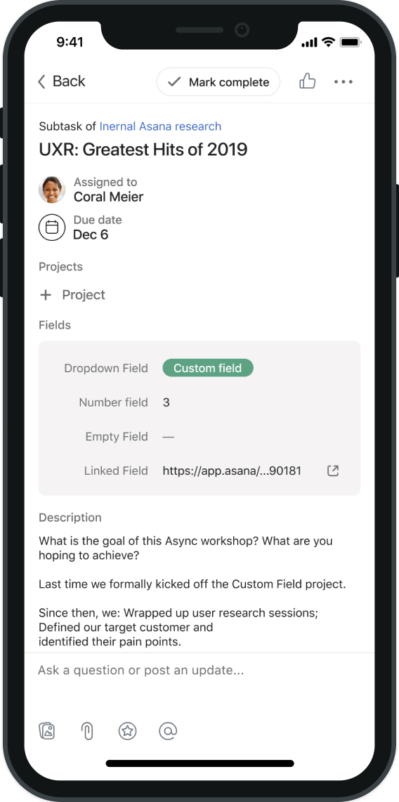 Asana mobile task detail screen