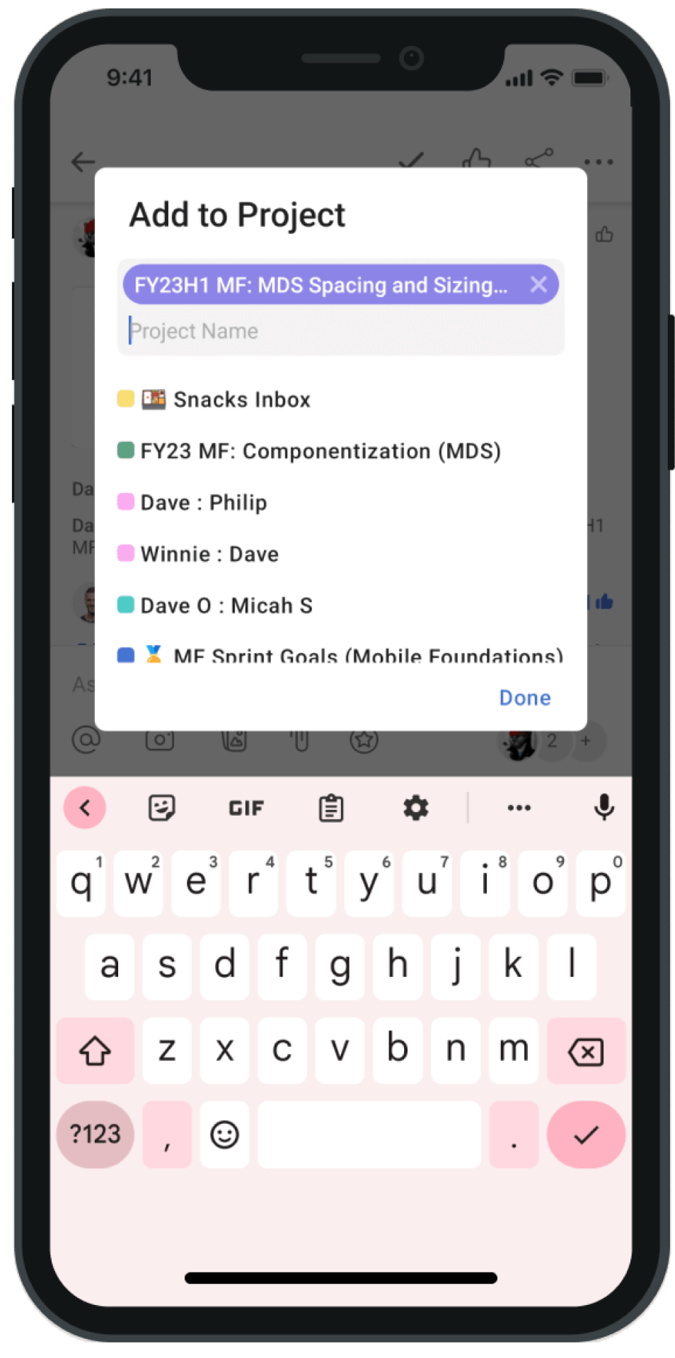 Asana add-to-project modal