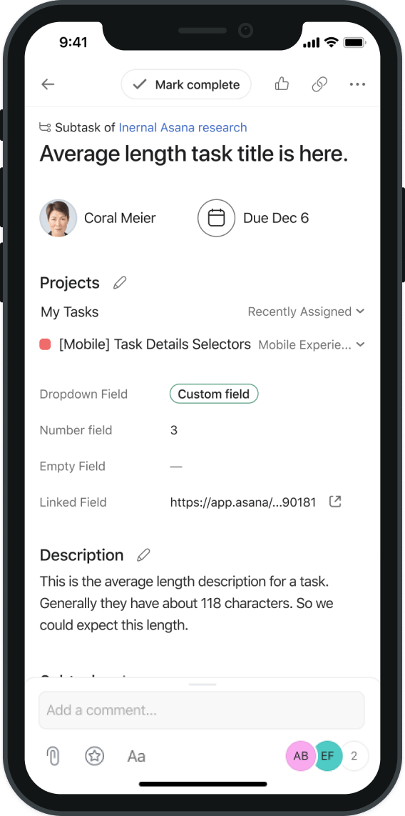 Asana redesigned mobile task detail screen