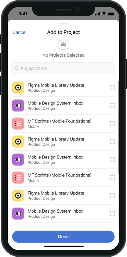 Asana contextual UI mobile screen