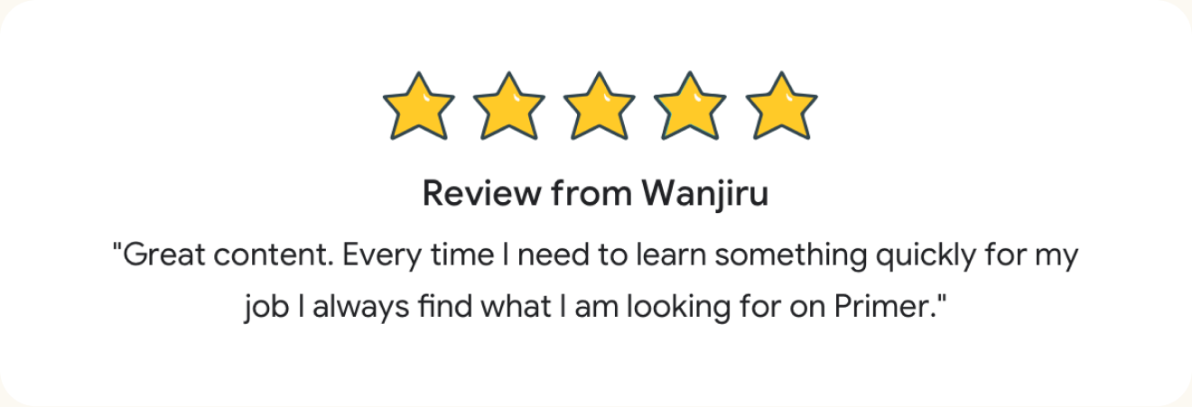 5-star review from Wanjiru — Great content for quick learning