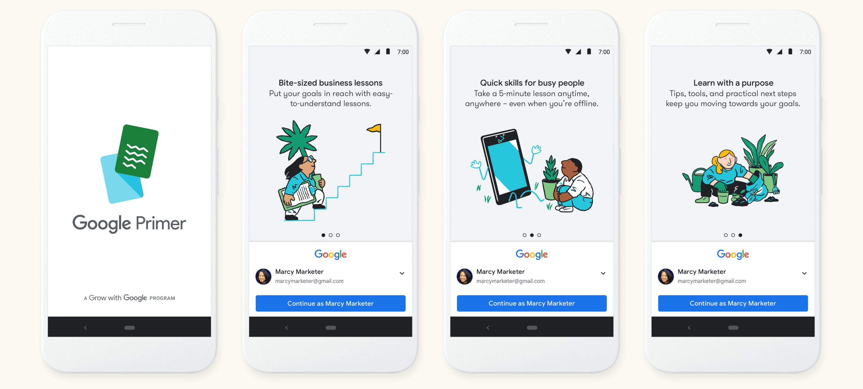 Primer 5.0 onboarding and sign-in screens